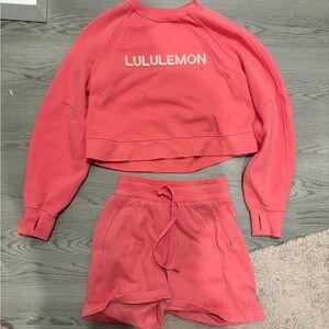Lululemon Scuba Pink Cropped Sweatshirt and Shorts Set